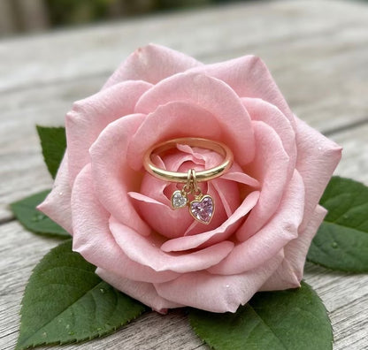 Pink Sapphire & Diamond Drop Ring 925 Sterling Silver Handmade Jewelry Double Heart Ring Proposal Ring